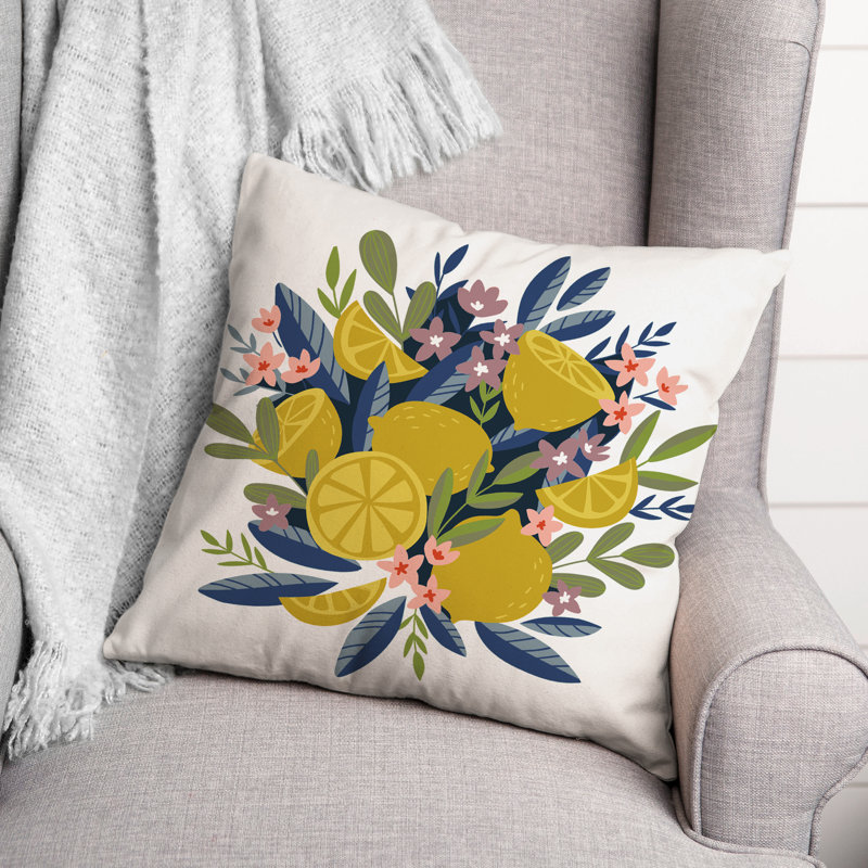  Illustrated Lemons Square Pillow Cover & Insert