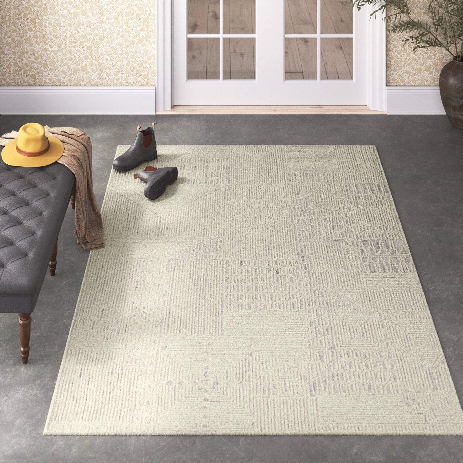 Alexei Cream Light Gray Hand-Tufted Rug, Rectangle 6' x 9'