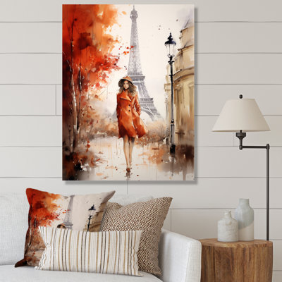 «Fashionista In Red Vintage Paris Watercolor I», reproduction d'art sur toile