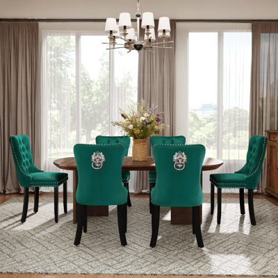 Modern Velvet  Wingback Tufted Solid Wood Upholstered Dining Chairs (Set of 6)