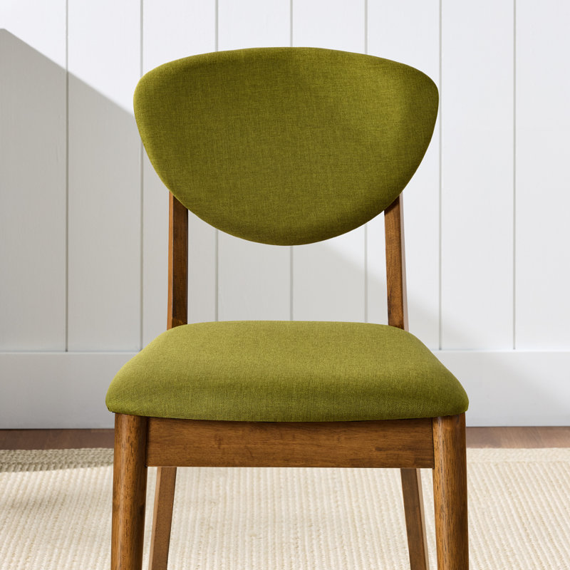 2-Piece Mid-Century Modern Wood & Upholstered Dining Chair Set, Walnut, Green