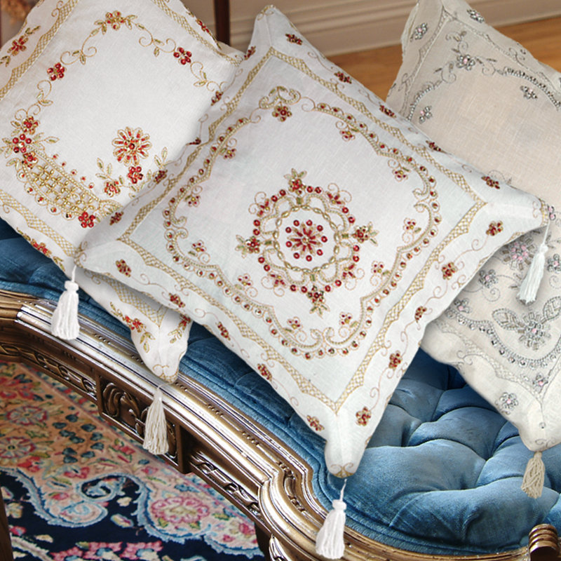 Embroidered Reversible Throw Pillow