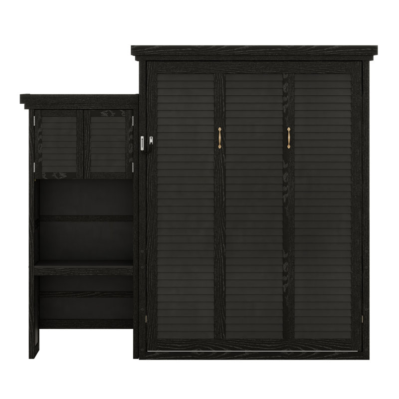 Lit escamotable avec tablettes de rangement et décoration élégante à persiennes