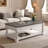 Lift Top Coffee Table With Fixed Shelf - 3 Hidden Storage Trays, Handcrafted Solid Wood Splice Tabletop, Versatile Two-Tier Living Room Table, Antique Grey & Ancient White-597052929