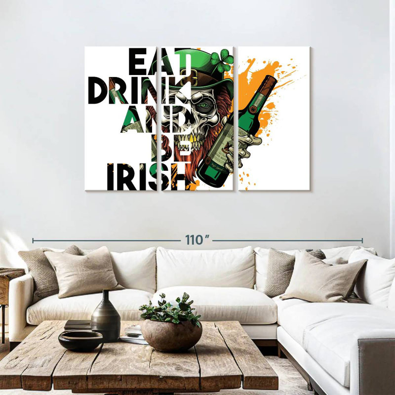 Lelend Eat Drink And Be Irish Skull, H 48 po x l 74 po