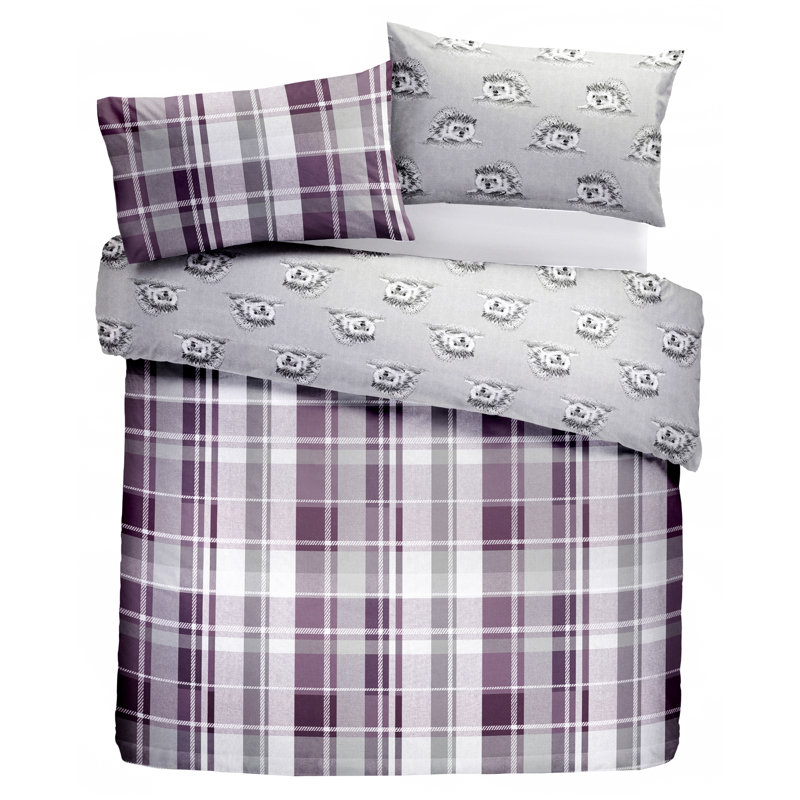 Plaid Duvet Cover Set with Pillowcases, Plum, Kingsize - 2 Standard Pillowcases