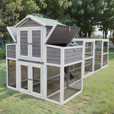 Ermaline 150"W Wood Large Chicken Coop with Run,Rust-proof Metal Wire Poultry Cage,2 Nesting Box
