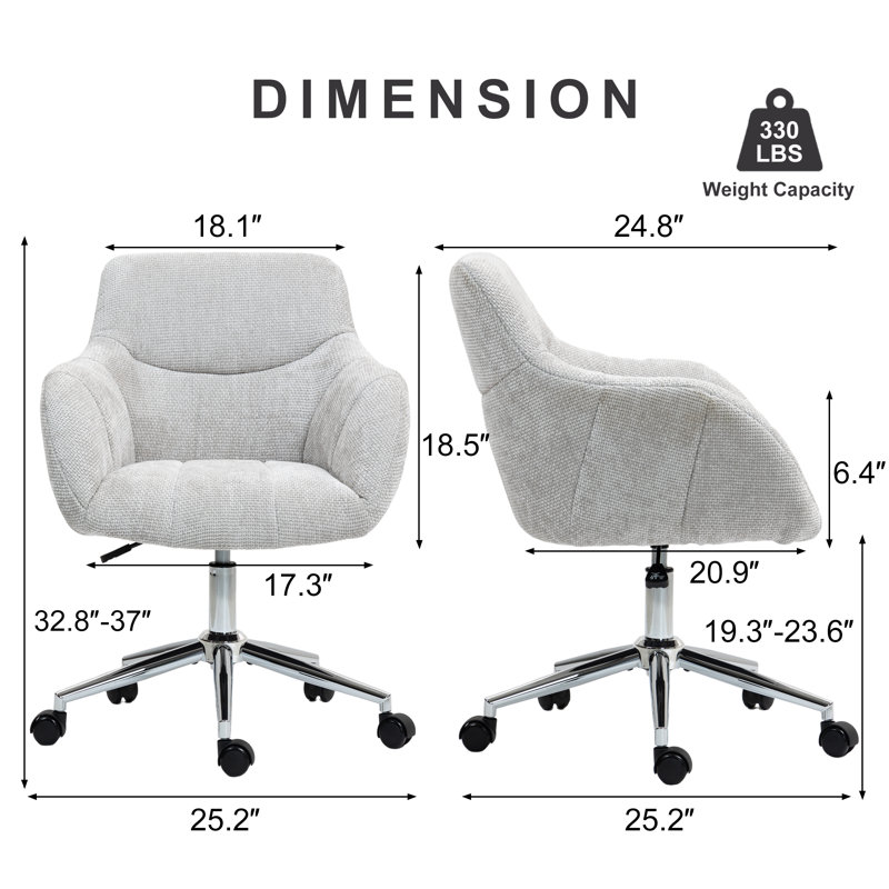 Soft Chenille Upholstered Home Office Chair Swivel Desk Chair (Light Gray), Light Gray