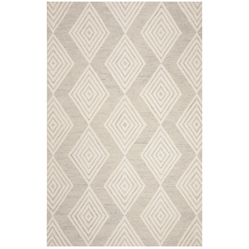 Debron Hand Tufted Wool Geometric Rug, Rectangle 5' x 8'