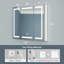 Pharmacie de salle de bain à DEL avec miroir, désembueur, capteur tactile, 3 couleurs, gradateur, prises et supports, encastré ou mural-102641704