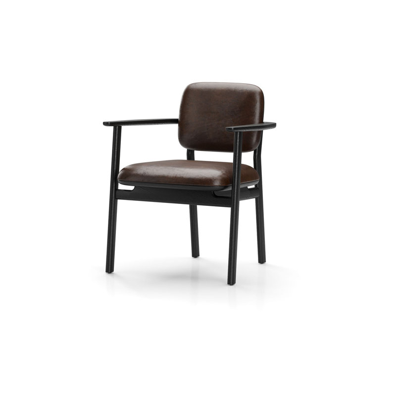 Marea Leather Arm Chair, Black Oak, Newcastle Dark Brown New 25