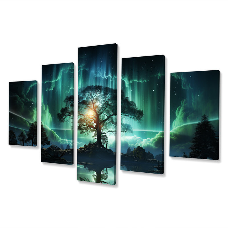 Emerald Tree In Northern Lights I - Ensemble de décorations murales multi-panneaux