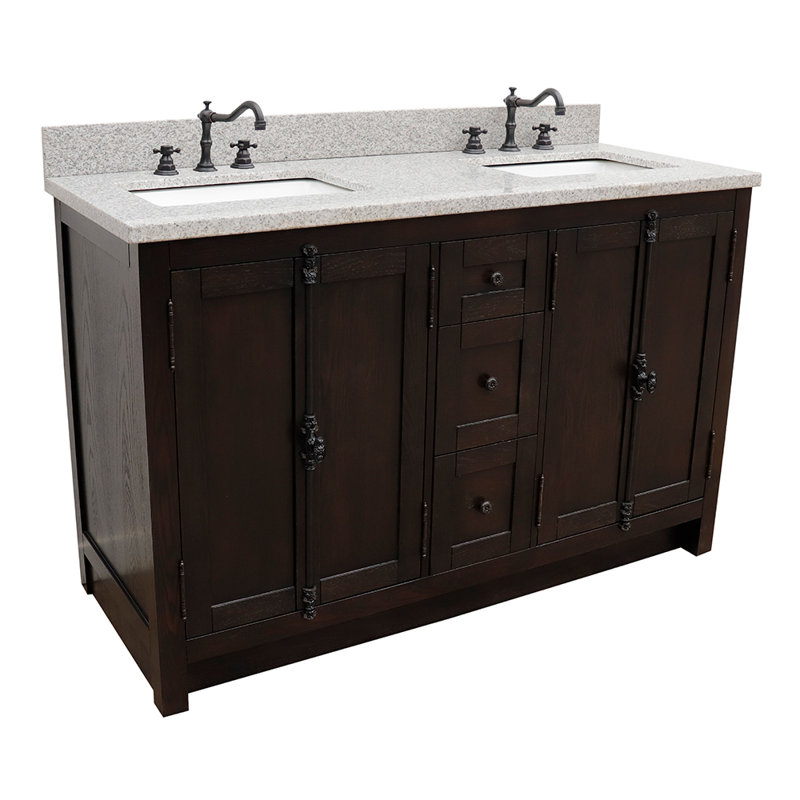 Ensemble de meuble-lavabo double 55 po Keesha, Granite, Brun cendré, Chrome