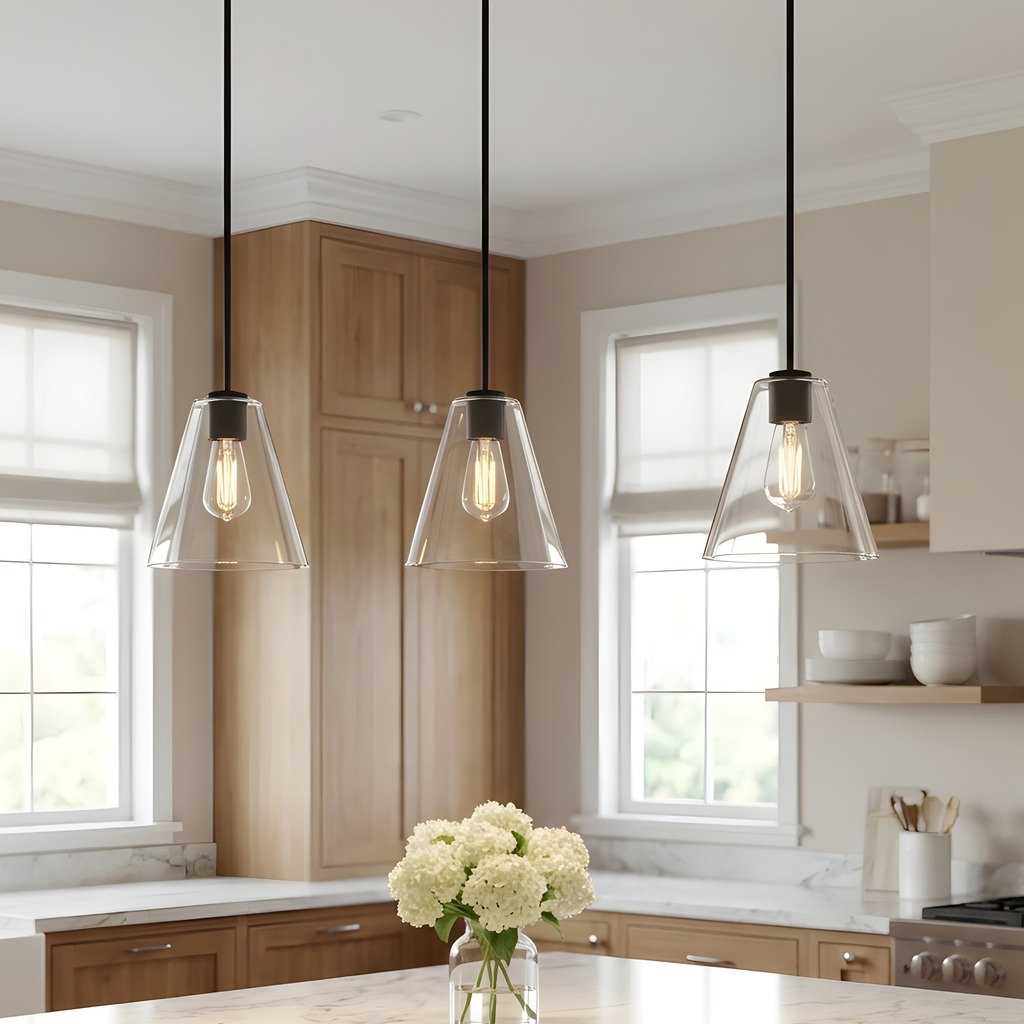 Hayden Dimmable Glass Cone Single Pendant Light, Clear, Midnight Black