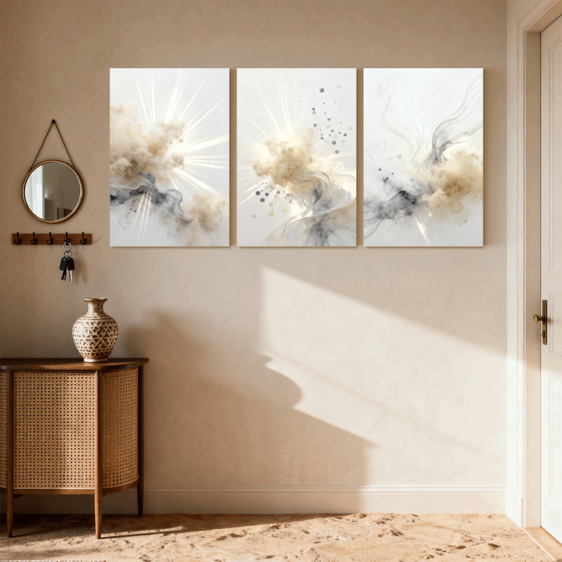 Abstrait abstrait fumé clair, ensemble de 3 reproductions d'art sur toile, H 18 po x l 36 po