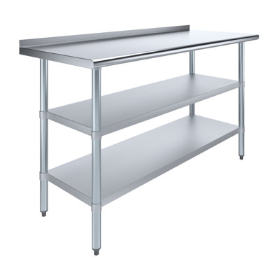 Stainless Steel Prep Table with 1.5" Backsplash and 2 Undershelves