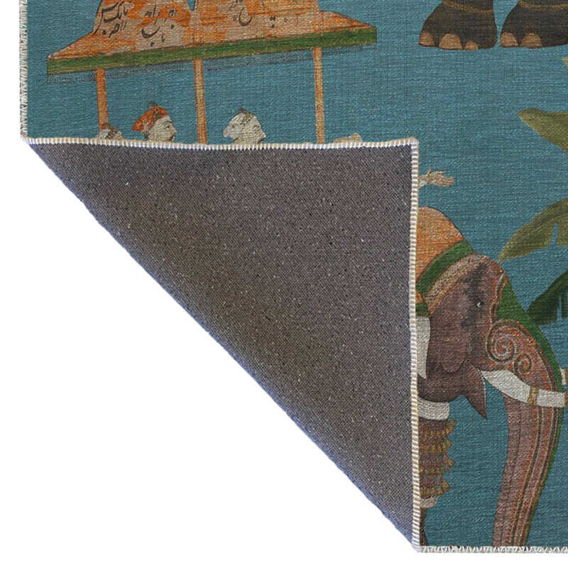 Tapis décoratif moderne à motif d'éléphant à motif turquoise, Tapis de couloir 3 pi 10 po x 9 pi 10 po