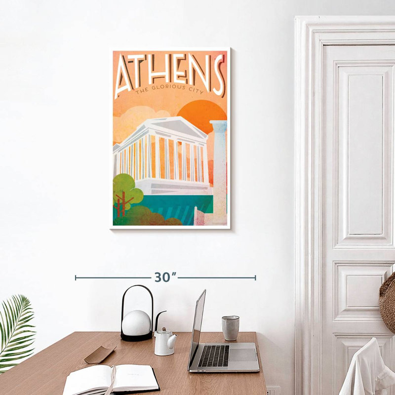 Affiche rétro d'Athènes, H 30 po x l 20 po
