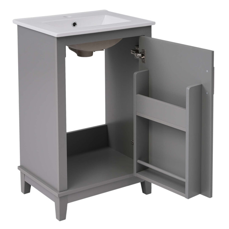 Petit meuble-lavabo moderne de 20 pouces avec lavabo en céramique et rangement spacieux, porte à fermeture en douceur pour un fonctionnement silencieux