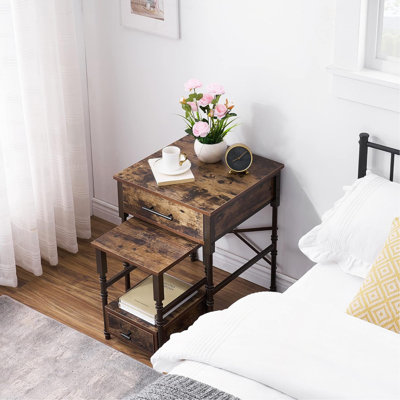 Tables de bout gigognes avec tiroirs, structure en métal et plateau en bois, petites et grandes tables d'appoint empilables pour le salon, la chambre à coucher et le canapé (brun)