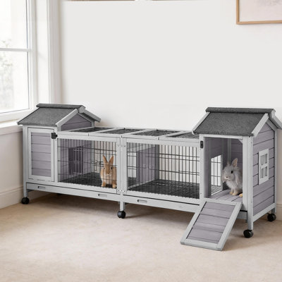 80" Indoor & Outdoor Rabbit Hutch With Sliding Partition, Wheels & Removable Tray – Large Expandable Bunny Cage For Rabbits, Guinea Pigs & Small Animals