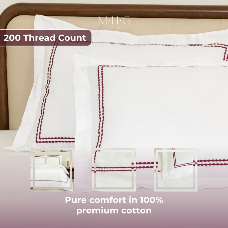 MHG Living Duvet Cover Set Kensington Burgundy Baratta Stitch Design Cotton Bedding - Includes 2 Pillowcases, Super King