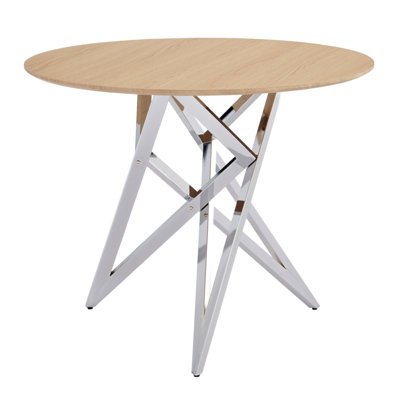 37Inch Round Dining Table, Small Round Kitchen Table With Silver Metal Legs, Suitable For 2 To 4 People, Modern Dining Room Table