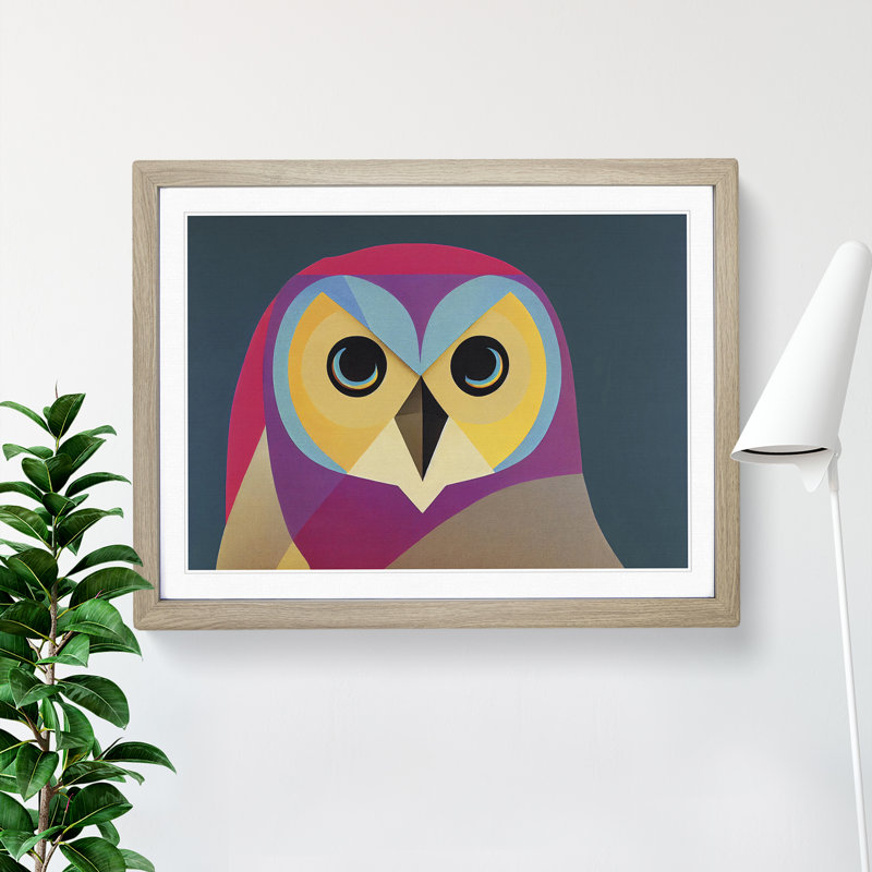 Abstract Barn Owl - Single Picture Frame Print, 34cm H x 46cm W x 2cm D, Oak Framed