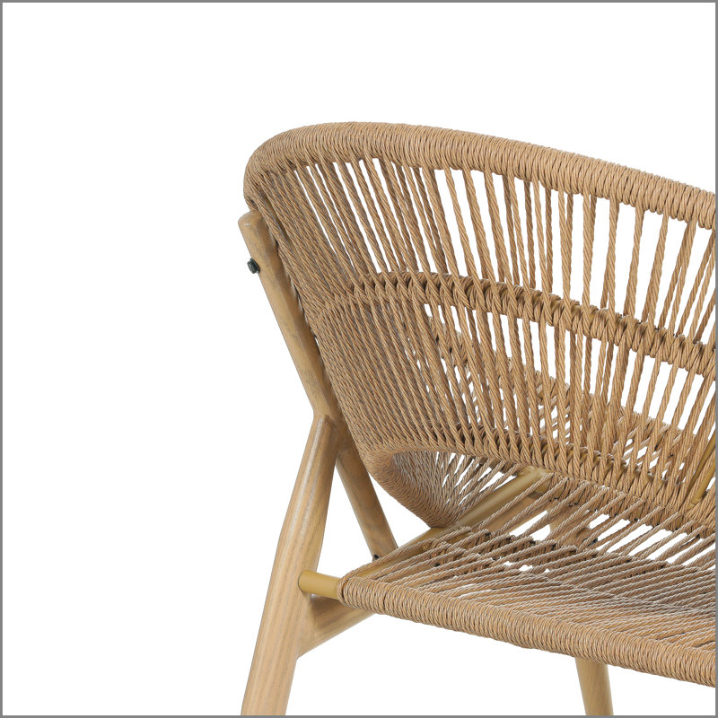 Chaise longue d'extérieur en osier brun pâle avec coussin beige, ensemble de 1, Coussin beige / structure brune