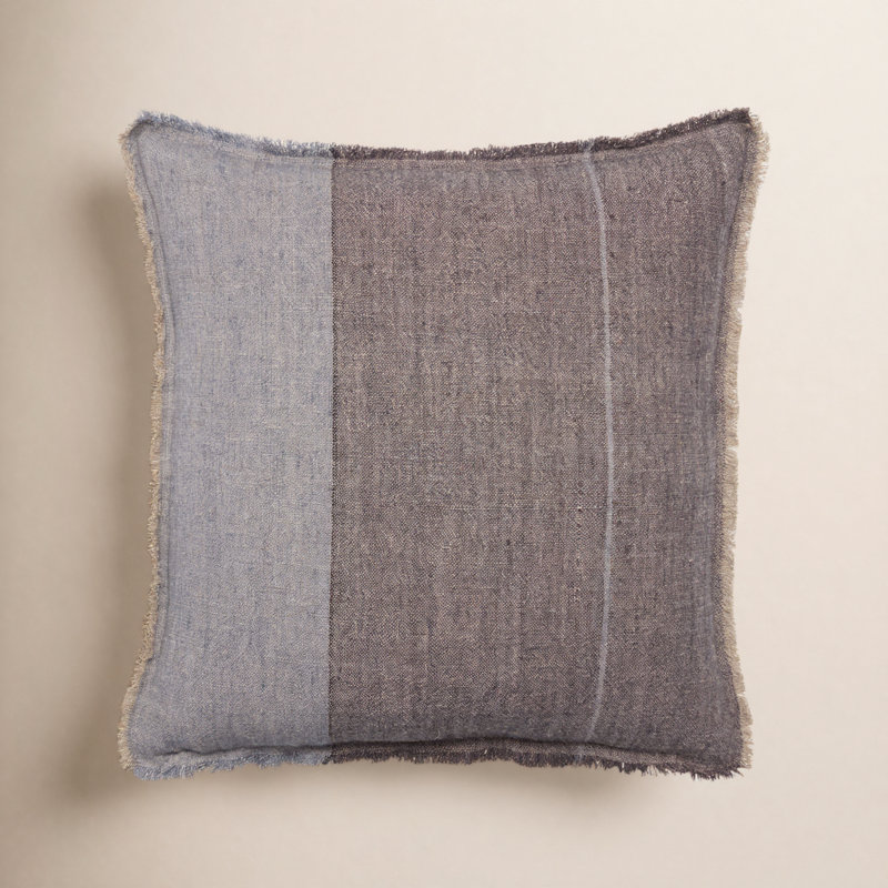 Oreiller en lin Rockefeller, Housse de coussin seulement - sans coussin, Gris, H 24 po x l 24 po
