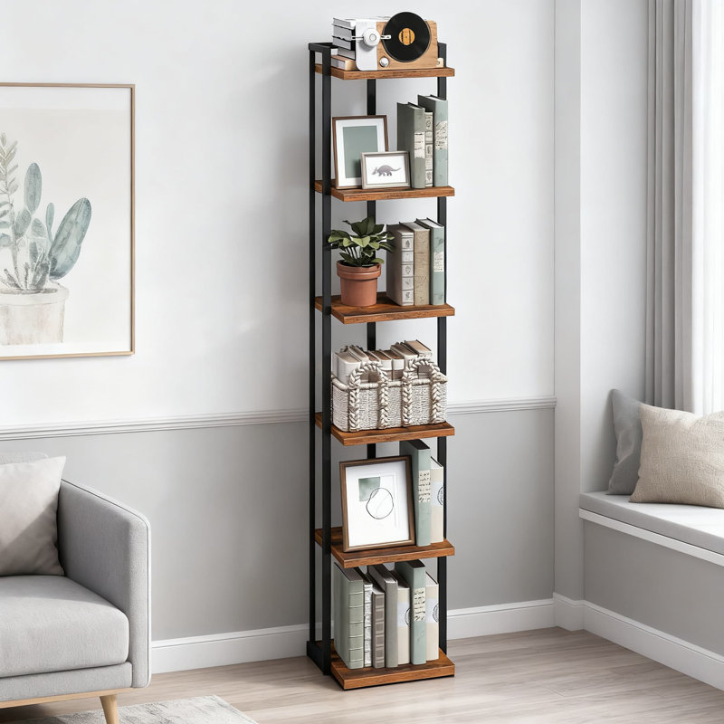 6-Tier Bookshelf For Small Spaces, Tall Narrow Bookcase With Anti-Tip Kits, Open Storage Display Shelf For Living Room, Study, Office, And Bedroom Organization