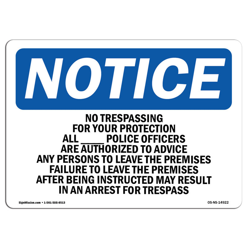«No Trespassing For Your Protection All», panneau en aluminium 12 x 18