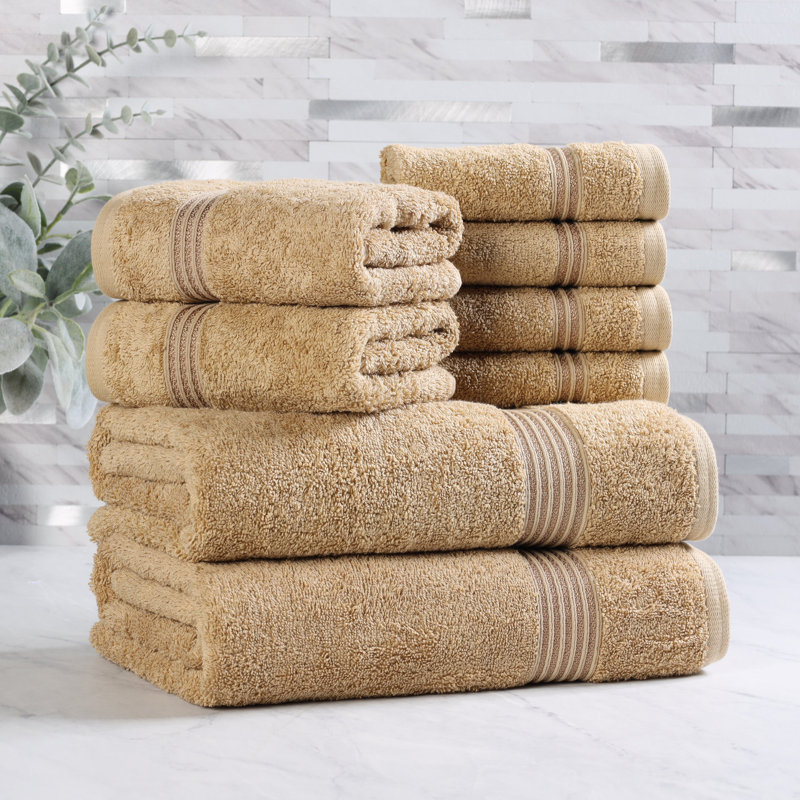 Alexia Heritage Egyptian Cotton Soft Absorbent Luxury 8 Piece Bathroom Towel Set, Toast