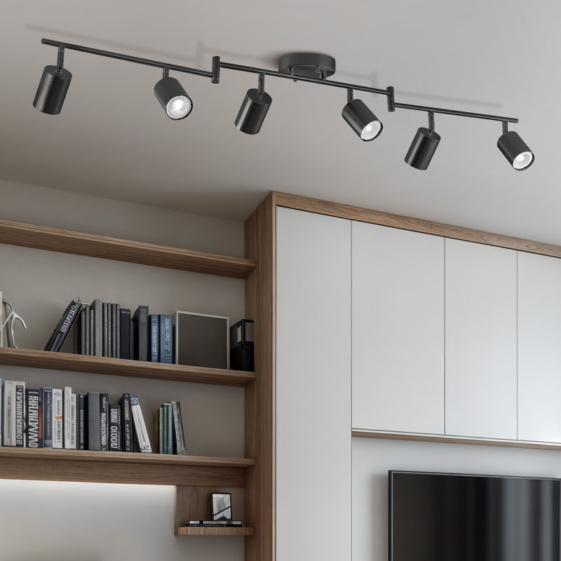 6-Light Track Light Fixture with Adjustable Heads & 6 Bulbs Included, Matte Black, Black