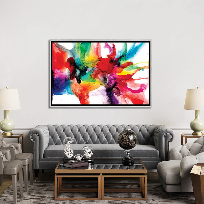 « Jeweltone Prism II » par Jennifer Goldberger-impression, H 40 po x l 60 po x 1,5 po, Toile avec cadre argenté
