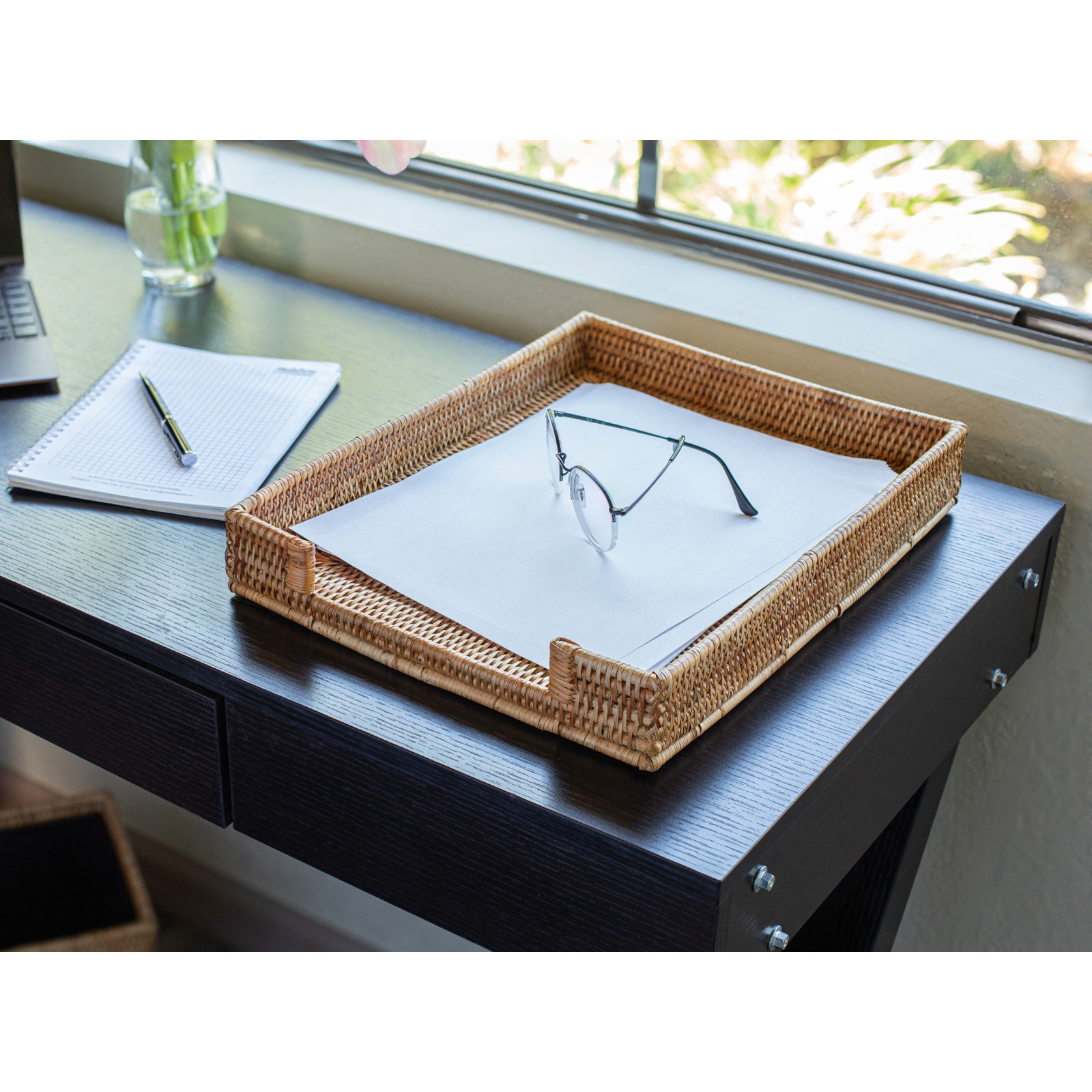 Aisha Rattan Decorative Tray, Honey Brown