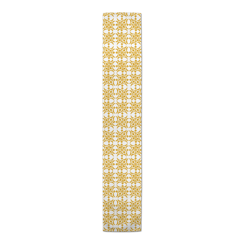 Aleksis Rectangle Damask Polyester Table Runner, 72" x 16", Yellow