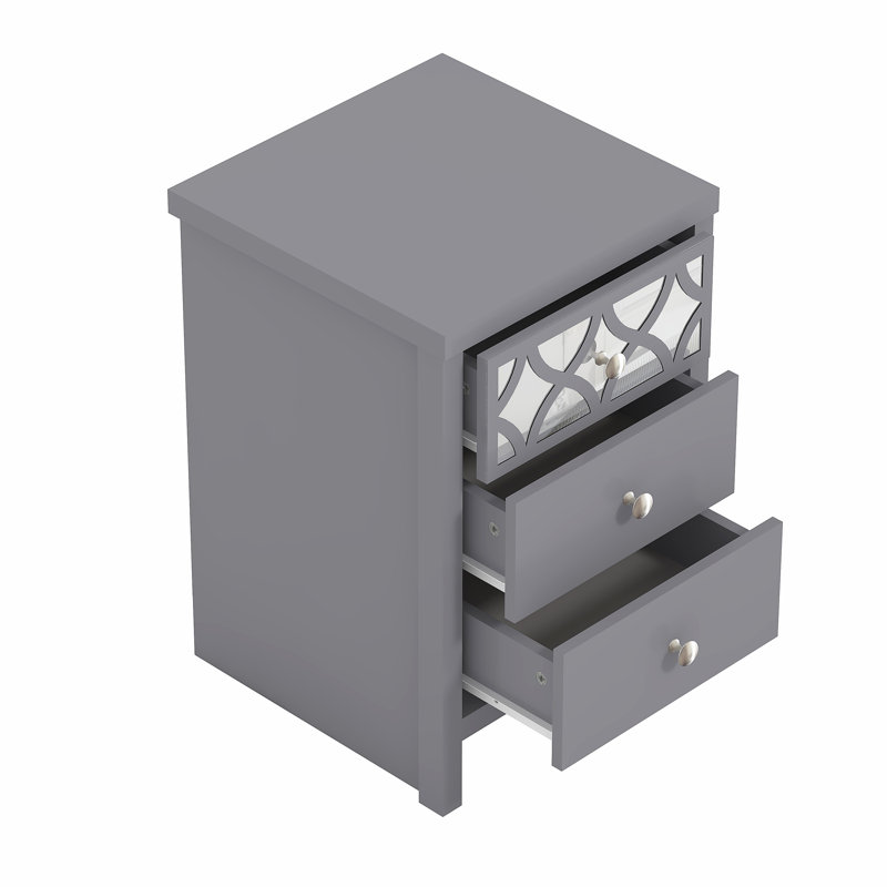 IrisVibe 3 Drawer Bedside Table, Grey
