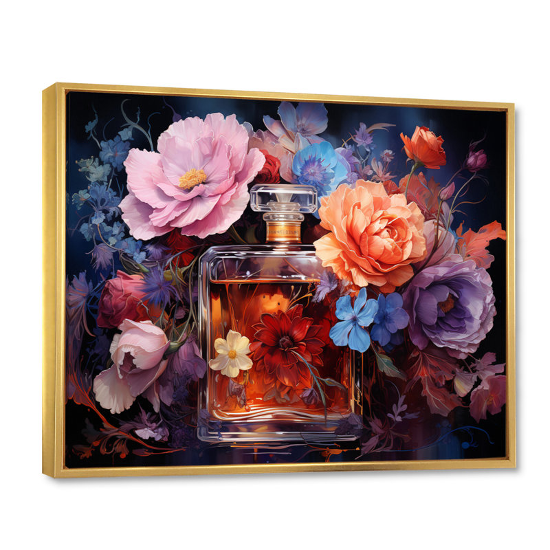 Floral Parfum Vibrant Elegance I, Cadre flottant doré, H 30 po x l 40 po x P 1,5 po