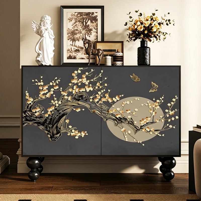 Solid Wood Entryway Cabinet with Artistic Design