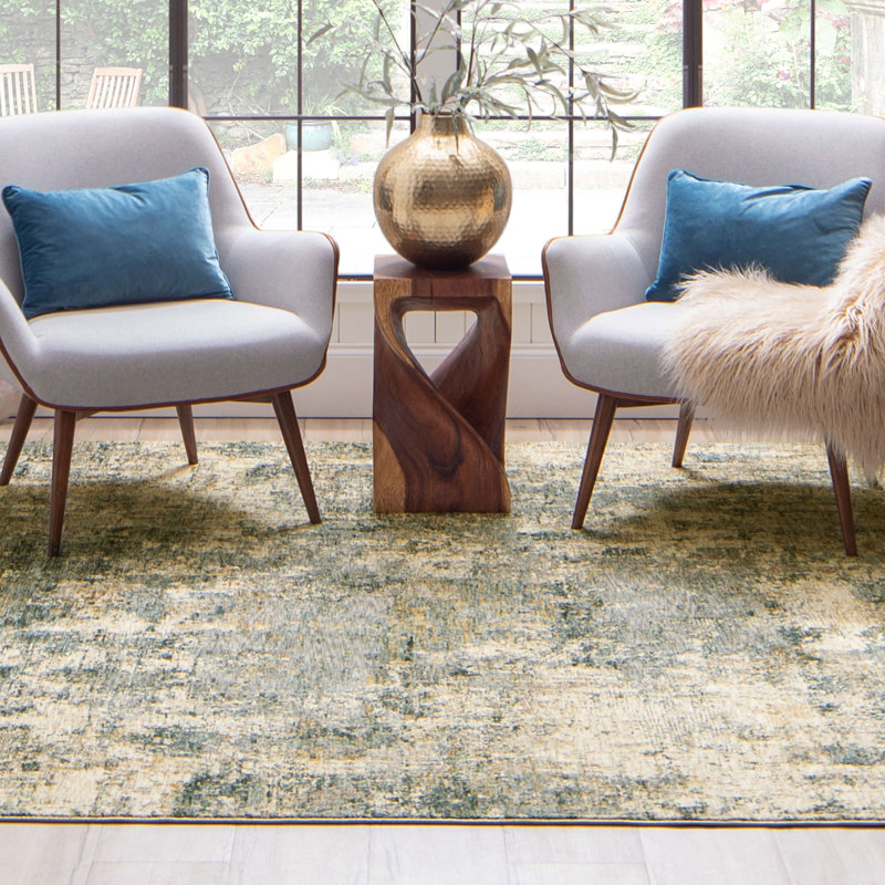 Gray Abstract Synthetic 5' x 7' Stain-Resistant Area Rug