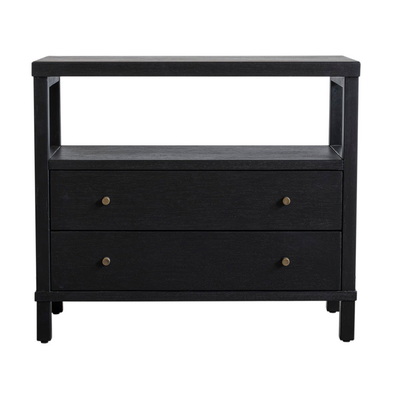 2-Drawer Wood Nightstand, Black, Black