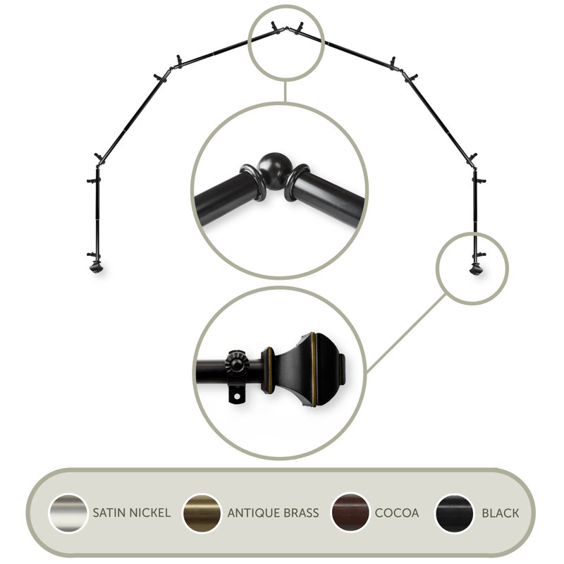 Ensemble de quincaillerie à rideaux simple &-side bay Anferney, Noir, 28 à 48 po (de chaque côté)