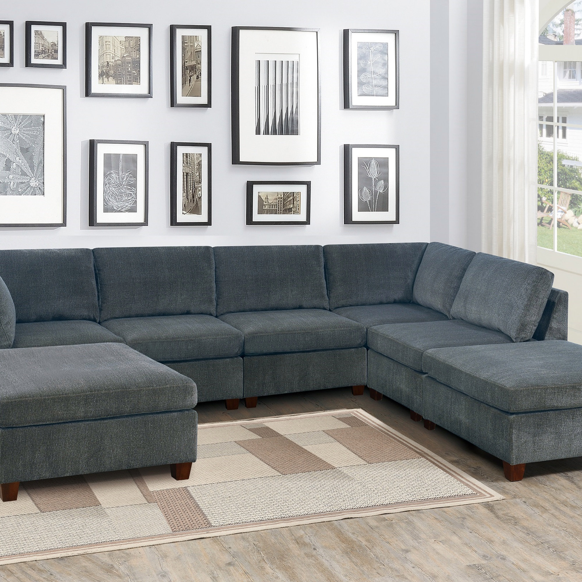 Hokku Designs Living Room Furniture Gray Chenille Modular Sectional 7Pc ...