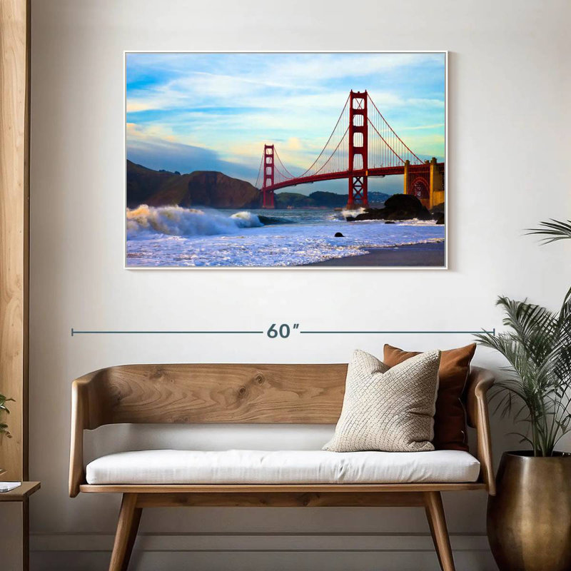 Golden Gate Bridge, San Francisco, Cadre flottant blanc, 46 po x 31 po