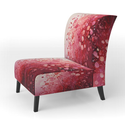 Crimson Reverie - Upholstered Contemporary Slipper Chair, Abstract Landscape Accent Chair