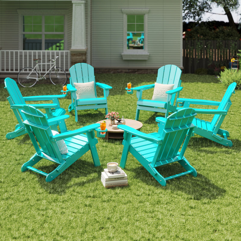 Folding Adriondack Chair With 2-Tier Table, Teal