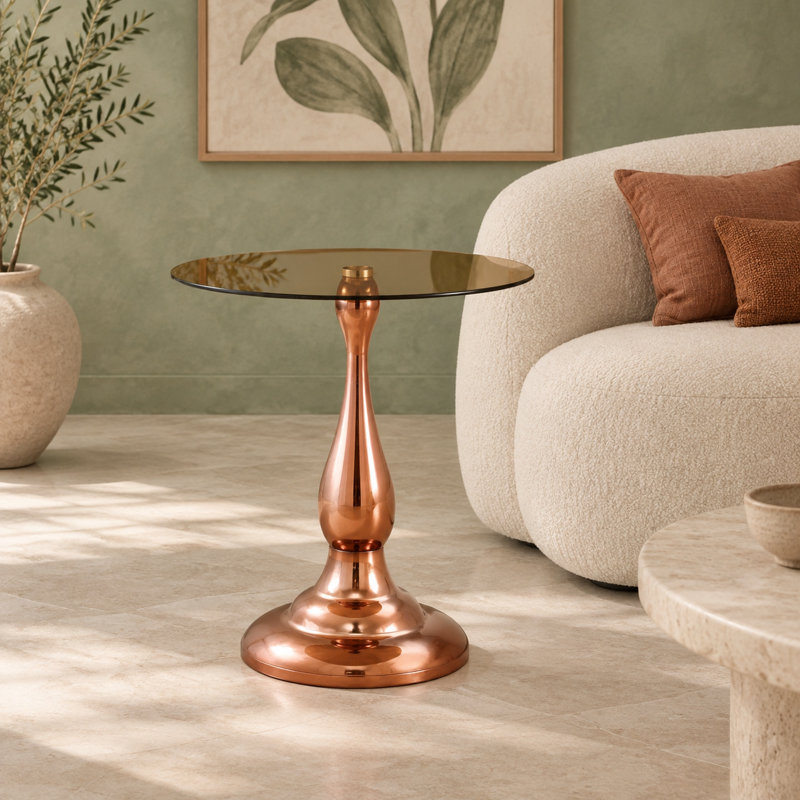 Table basse ronde moderne en MDF de 19,6 pouces, 19.6 in, Or rose
