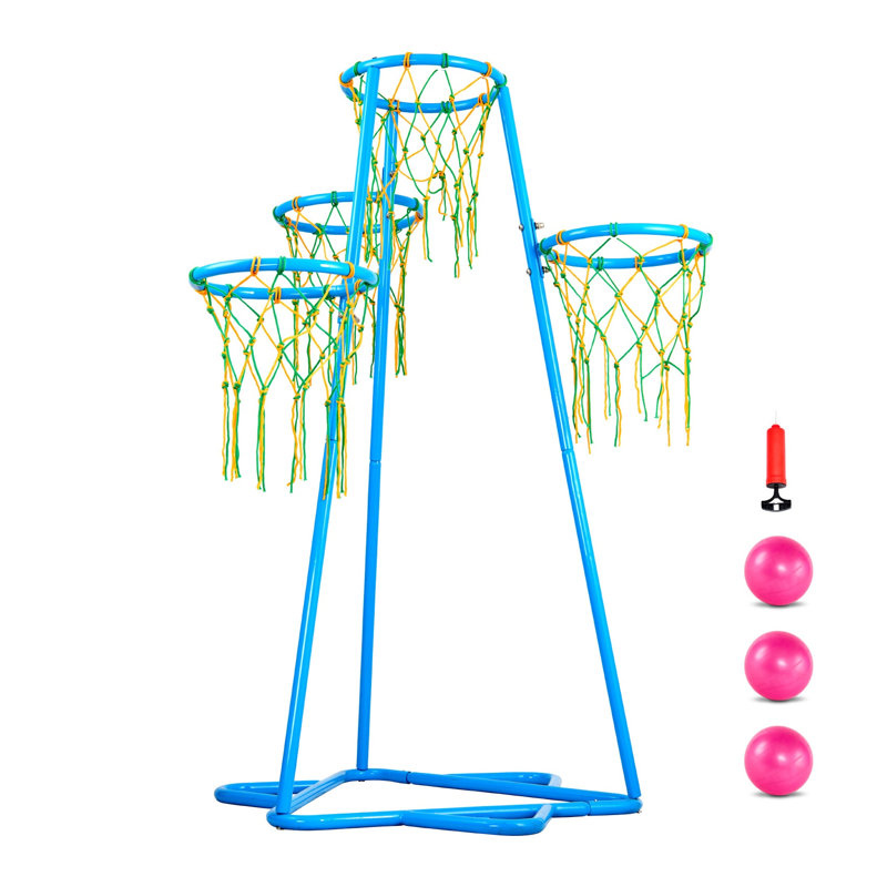 Panier de basketball pour enfants avec 4 hauteurs ajustables, support portatif extérieur en métal pour enfants