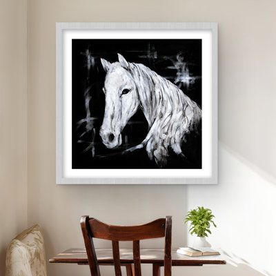 «Abstract Horse Profile View - Black Animals», reproduction encadrée